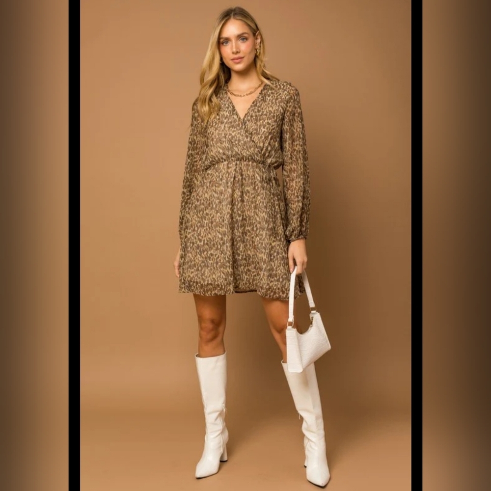 Gilli Leopard Print Faux Wrap Dress
